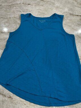 Soft Surroundings Asymmetrical Cotton Tank Top – Petite Medium – Turquoise Blue